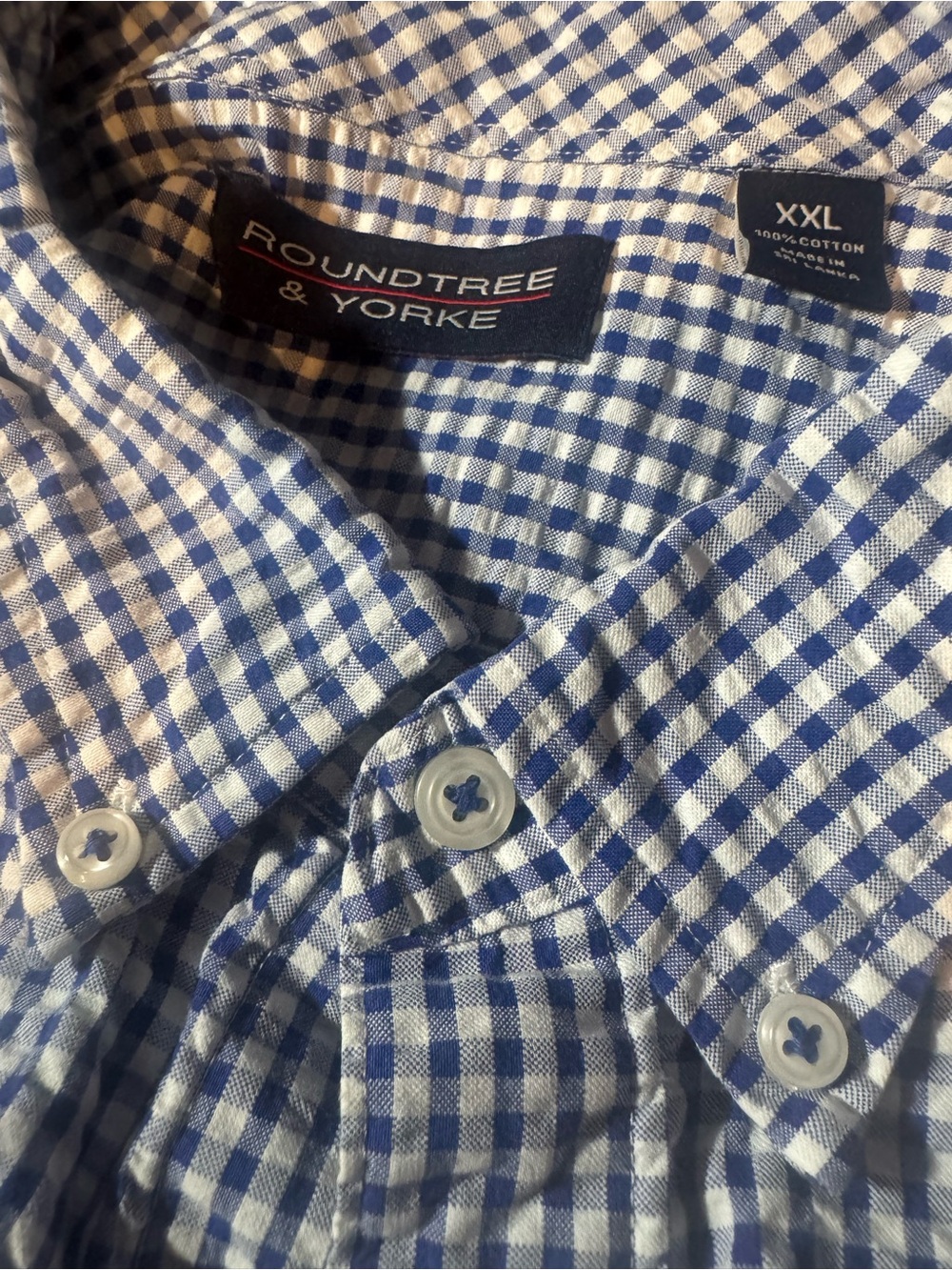 Roundtree & Yorke blue & white gingham checked, button-down shirt Men XXL